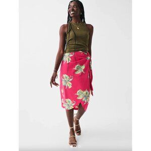Faherty XS Organic Cotton Wrap Skirt Pink Floral Print Tie Waist Midi Womens